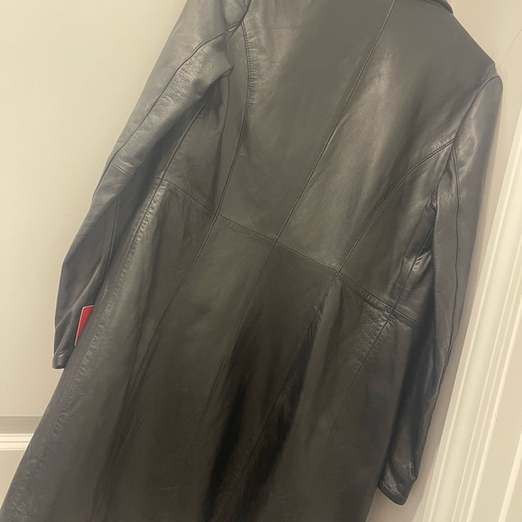 black leather mid-length coat from Excelled Collection Small NWT - Picture 4 of 8